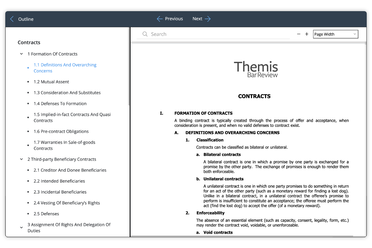 A Contract Outline from Themis + UWorld’s 1L Law School Essentials Program